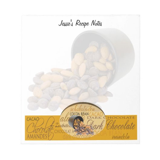 Chocolade, amandelen en Dark Chocolate Text Design Notitieblok (Voorkant)