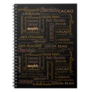 Chocolade, amandelen en Dark Chocolate Text Design Notitieboek
