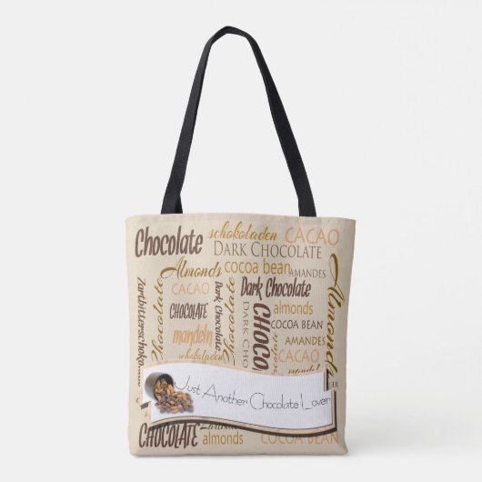 Chocolade, amandelen en Dark Chocolate Text Design Tote Bag (Achterkant)