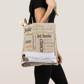 Chocolade, amandelen en Dark Chocolate Text Design Tote Bag (Dichtbij)