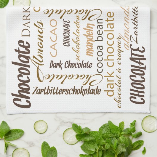 Chocolade, Amandelen en Donkere Chocolade Tekst On Theedoek (Gevouwen)