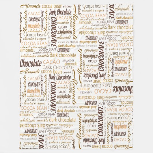 Chocolade, amandelen en donkere chocolade Word Clo Fleece Deken (Voorkant)