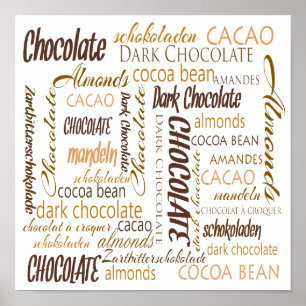 Chocolade, amandelen en donkere chocolade Word Clo Poster
