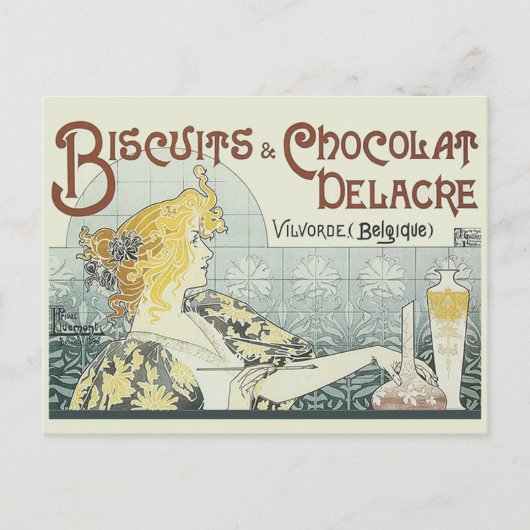 Chocolade Art Nouveau Vrouw Briefkaart (Voorkant)