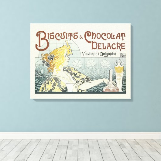 Chocolade Art Nouveau Vrouw Canvas Afdruk (Insitu (Houten vloer))