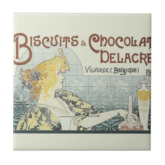Chocolade Art Nouveau Vrouw Tegeltje (Voorkant)