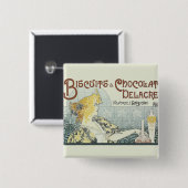 Chocolade Art Nouveau Vrouw Vierkante Button 5,1 Cm (Voorkant /achterkant)