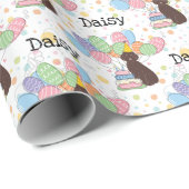 Chocolade Aussiedoodle Hond Verjaardagsfeestje Cadeaupapier (Rol Hoek)