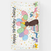 Chocolade Aussiedoodle hond verjaardagsfeestje Spandoek (Verticaal)