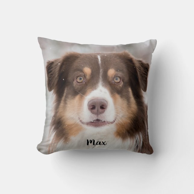 Chocolade Australian Shepherd Puppy Dog Kussen (Voorkant)