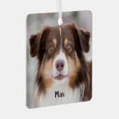 Chocolade Australian Shepherd Puppy Dog Metalen Ornament (Voorkant Rechts)