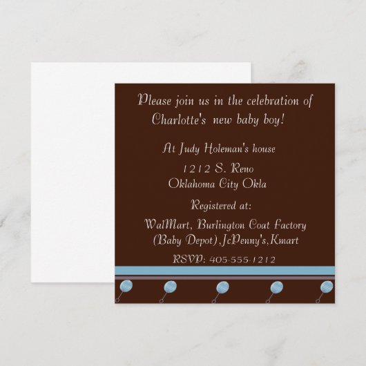 Chocolade Baby Boys Shower Invitation Kaart (Voorkant / Achterkant)