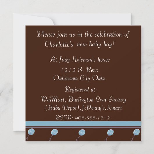Chocolade Baby Boys Shower Invitation Kaart (Voorkant)