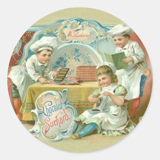 Chocolade Bakers Antiek Ronde Sticker (Voorkant)