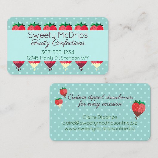 chocolade bedekt met aardbeiensoorten visitekaartje (Voorkant / Achterkant)