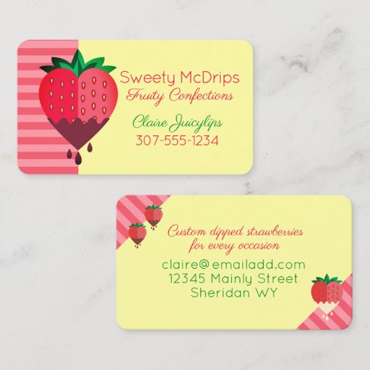 chocolade bedekt met aardbeiensoorten visitekaartje (Voorkant / Achterkant)
