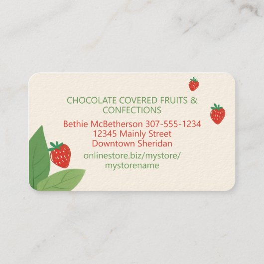 chocolade bedekt met gepelde aardbeiensoorten visitekaartje (Achterkant)