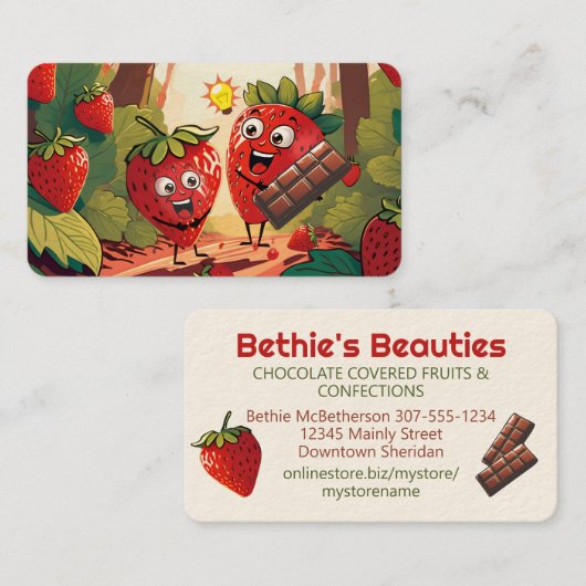 chocolade bedekt met gepelde aardbeiensoorten visitekaartje (Voorkant / Achterkant)