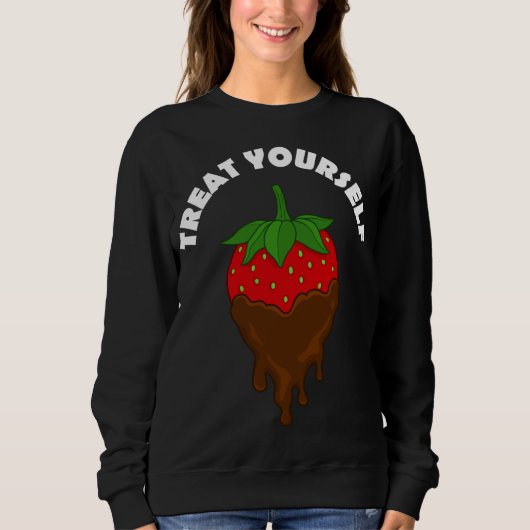 Chocolade bedekte aardbei trakteer jezelf fruit trui (Voorkant)