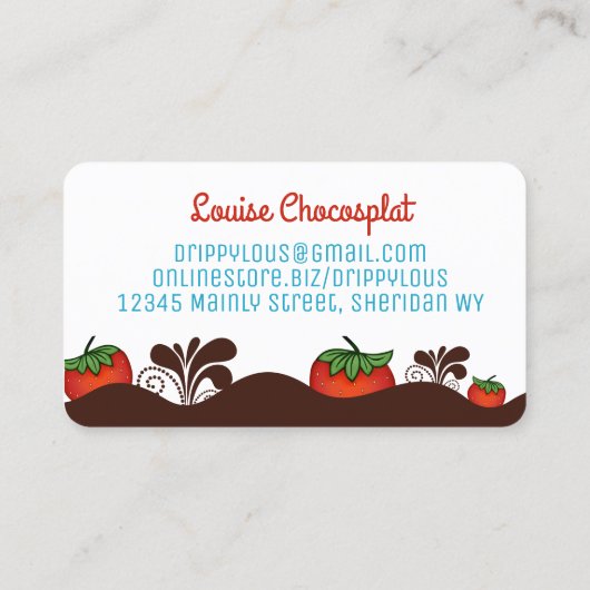 chocolade bedekte aardbeidessert - confecties b visitekaartje (Achterkant)