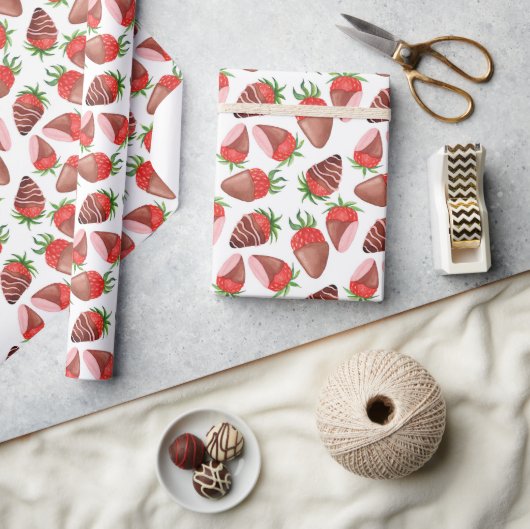 Chocolade bedekte aardbeien Valentijns Cadeaupapier (Crafts)