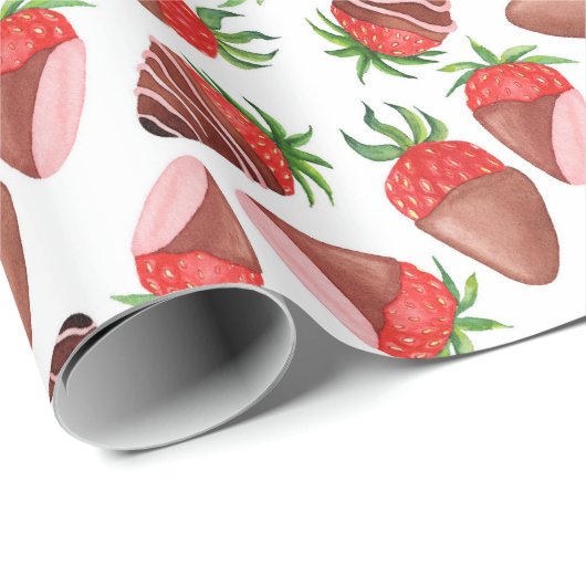 Chocolade bedekte aardbeien Valentijns Cadeaupapier (Rol Hoek)