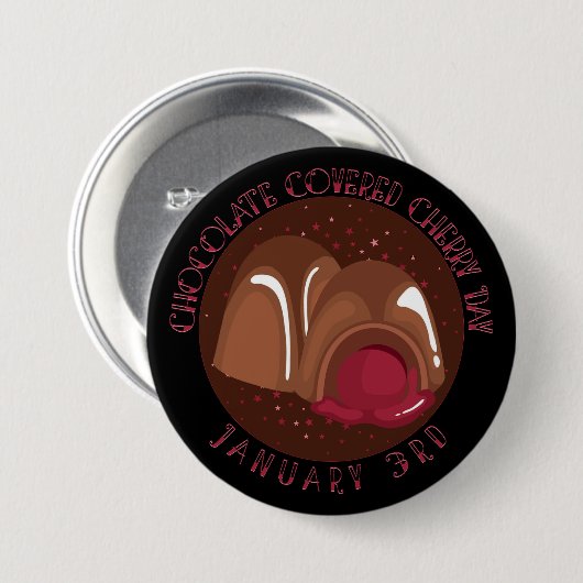 Chocolade bedekte kersenkorrels ronde button 7,6 cm (Voorkant /achterkant)