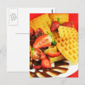 Chocolade Belgische wafel en aardbeien Briefkaart (Voorkant / Achterkant)