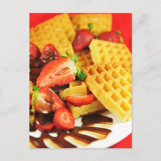 Chocolade Belgische wafel en aardbeien Briefkaart (Voorkant)