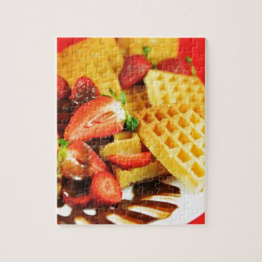 Chocolade Belgische wafel en aardbeien Legpuzzel (Verticaal)