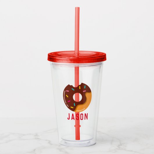 Chocolade besproeide donut gepersonaliseerde Kinde Acryl Drinkbeker (Voorkant)