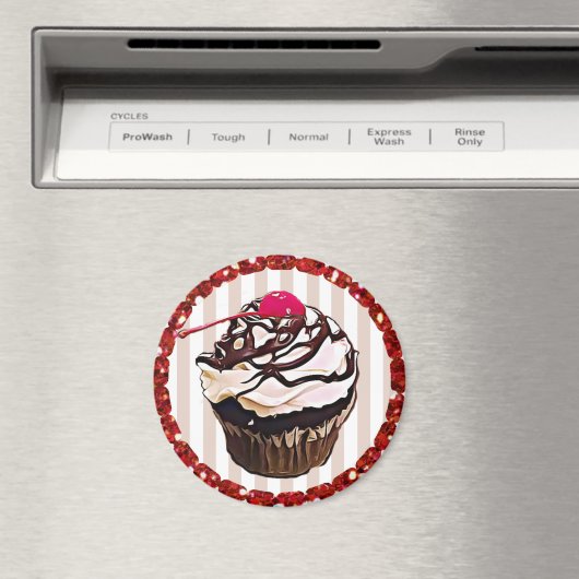 Chocolade, bevroren met Cherry Cupcake Top Magnet (Insitu (Vaatwasser))