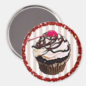 Chocolade, bevroren met Cherry Cupcake Top Magnet (Voorkant / Achterkant)