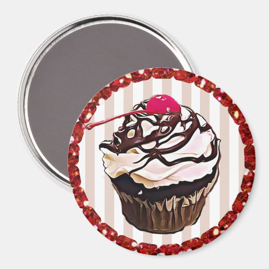 Chocolade, bevroren met Cherry Cupcake Top Magnet (Voorkant / Achterkant)