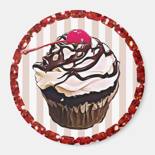 Chocolade, bevroren met Cherry Cupcake Top Magnet (Voorkant)