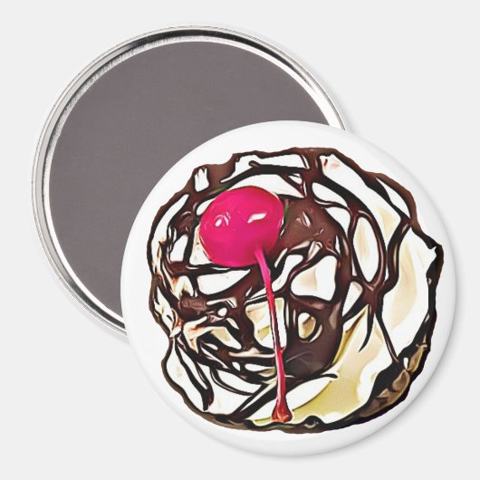 Chocolade, bevroren met Cherry Cupcake Top Magnet (Voorkant / Achterkant)