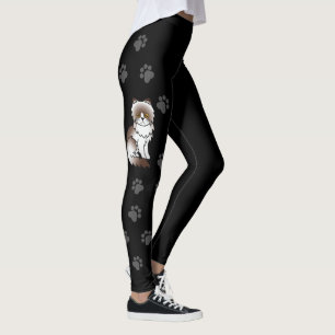 Chocolade Bi-Kleur Perzische Cute Kat & Pootafdruk Leggings
