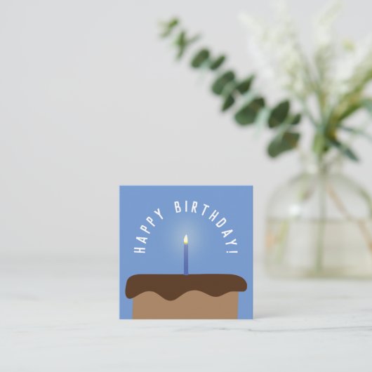 Chocolade Birthday Cake Lit Candle Cornflower Blue Notitiekaartje (Staand voorkant)