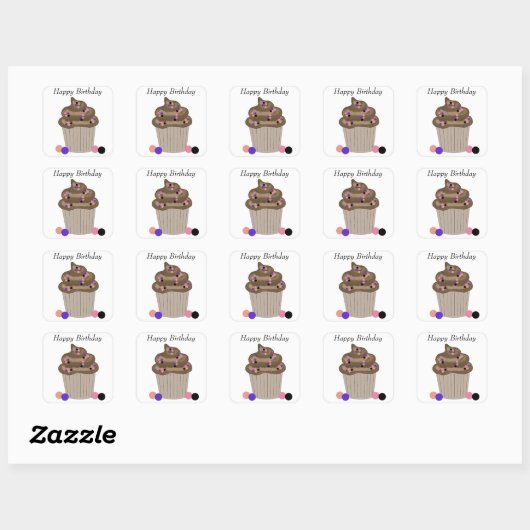 Chocolade Birthday Cupcake Vierkante Sticker (Vel)