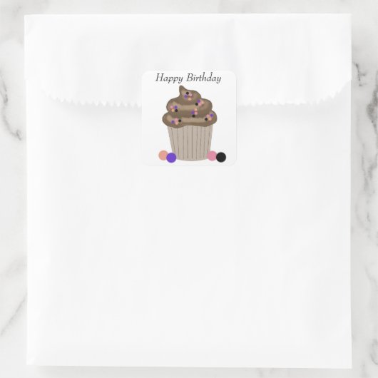Chocolade Birthday Cupcake Vierkante Sticker (Tas)