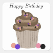 Chocolade Birthday Cupcake Vierkante Sticker (Voorkant)