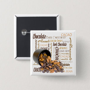 Chocolade Bits en Almonds Close-up foto Vierkante Button 5,1 Cm