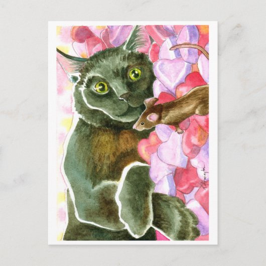 Chocolade Black Cat, Valentijn Hearts Feestdagenkaart (Voorkant)