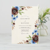 Chocolade Blauw Bosrijke Herfst Bruiloft Kaart (Staand voorkant)