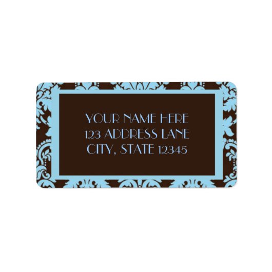 Chocolade Blauw Damask Etiket (Voorkant)