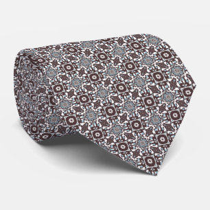 Chocolade, blauw & wit retro patroon stropdas