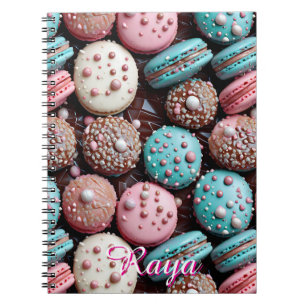 chocolade, blauwe en roze macaron notitieboek