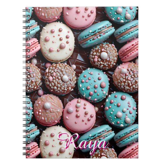 chocolade, blauwe en roze macaron notitieboek (Voorkant)