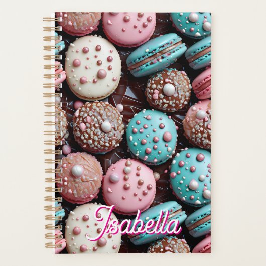  chocolade, blauwe en roze macaron planner (Voorkant)