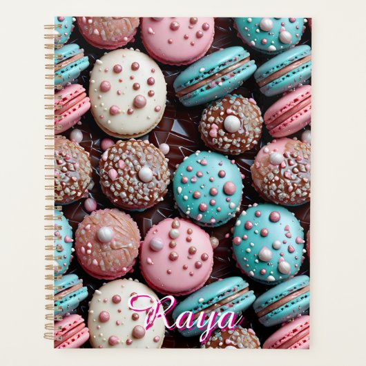 chocolade, blauwe en roze macaron planner (Voorkant)